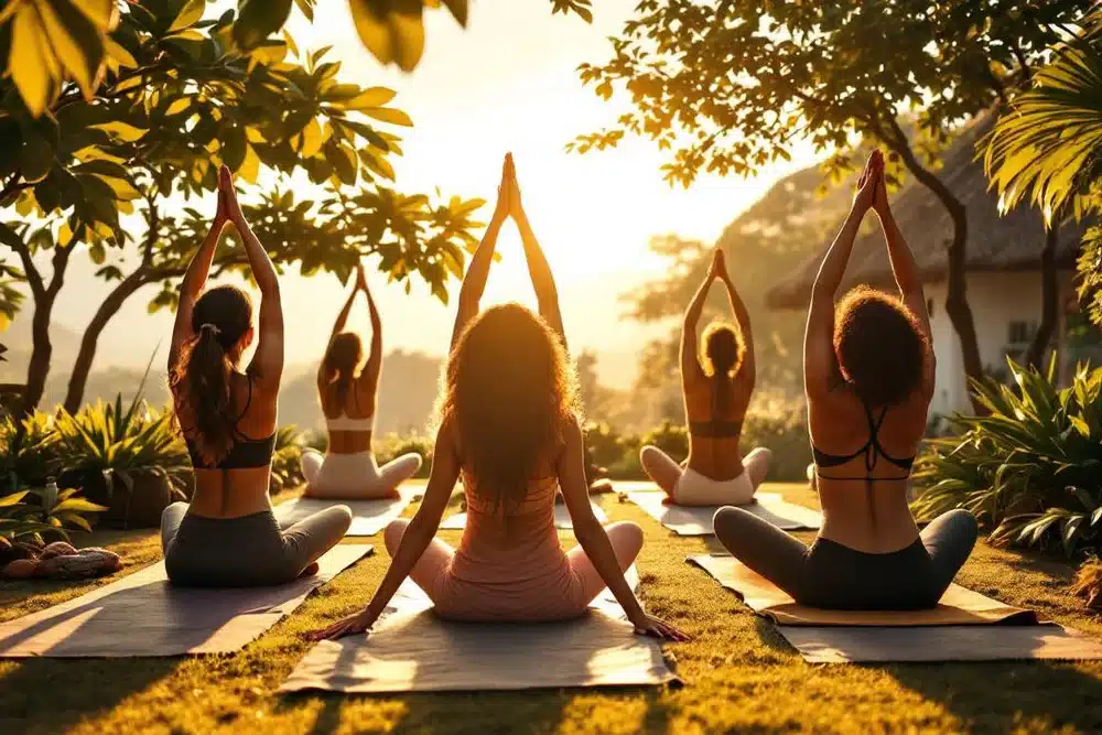 chicas mirando horizonte sol de cara yoga