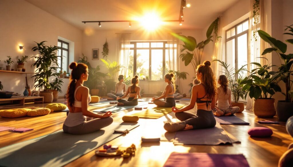 clase de meditacion en sala con luz natural