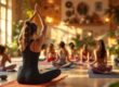 clase de yoga en sala con luz calida
