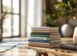 pila de libros sobre mesa de madera