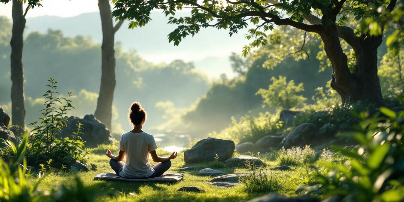A photograph of a serene meditation retreat setting